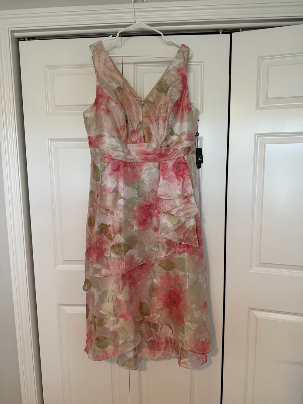 Adrianna Papell One-Shoulder Floral Chiffon Dress - Pink & Green